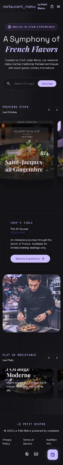 Immersive Scroll restaurant menu template preview