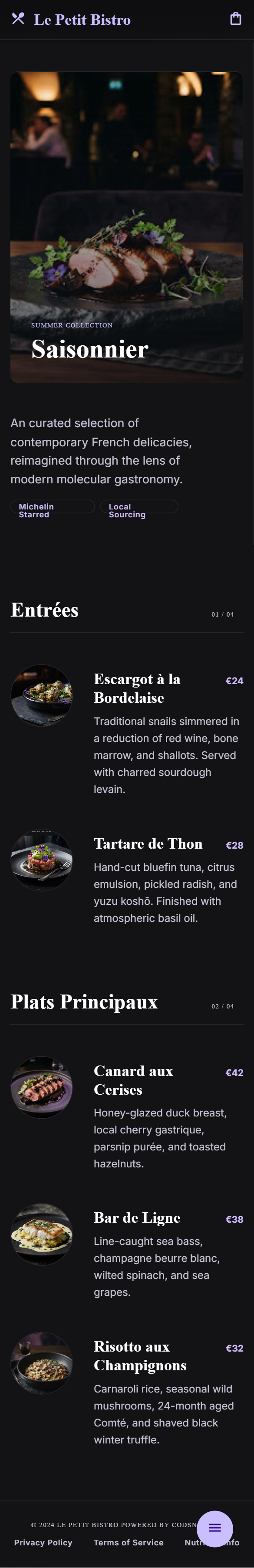 Split Editorial restaurant menu template preview
